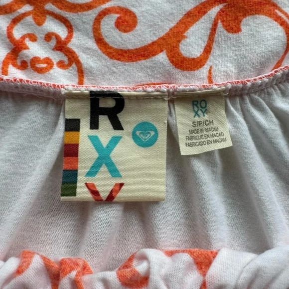 Roxy Vintage 2000s Y2K Orange and White Paisley Boho Fairy Tank Top Cami - Picture 7 of 10